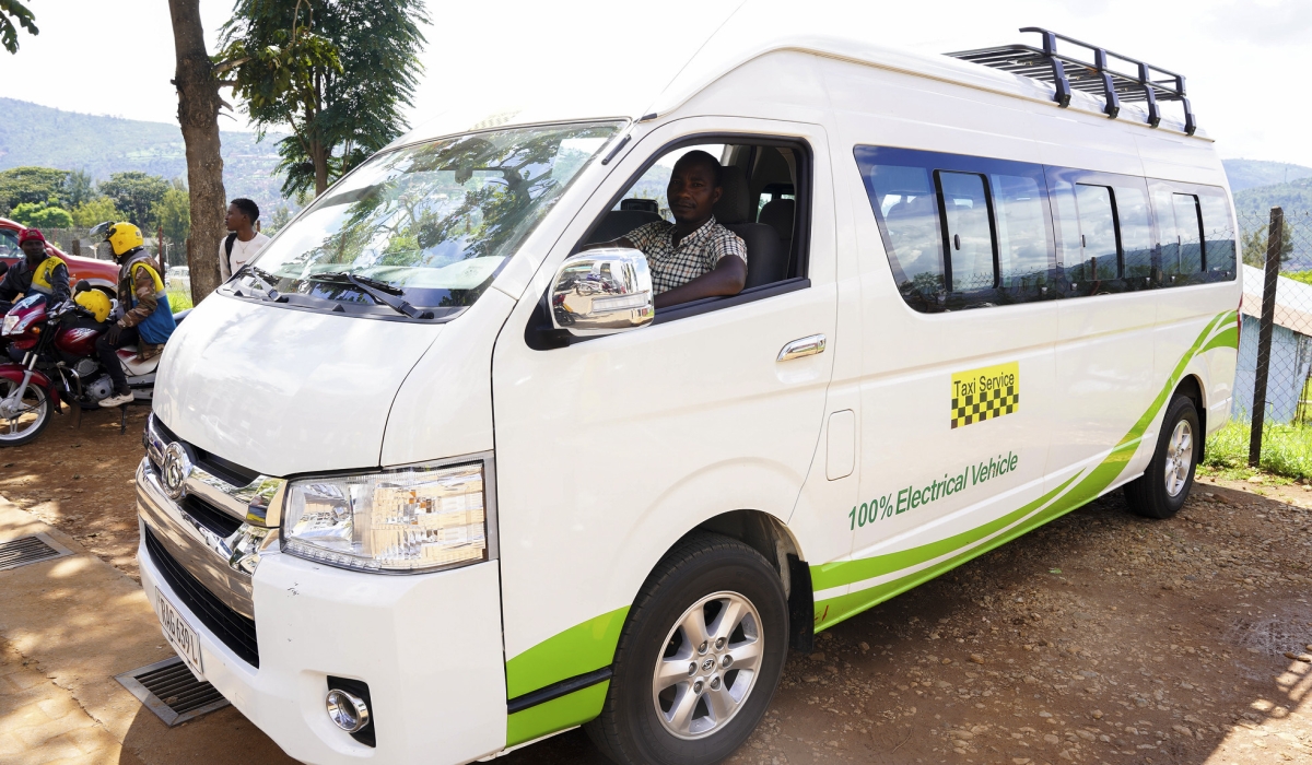 One of the electric taxi vans that transport passengers in Kigali. Photo by Craish Bahizi