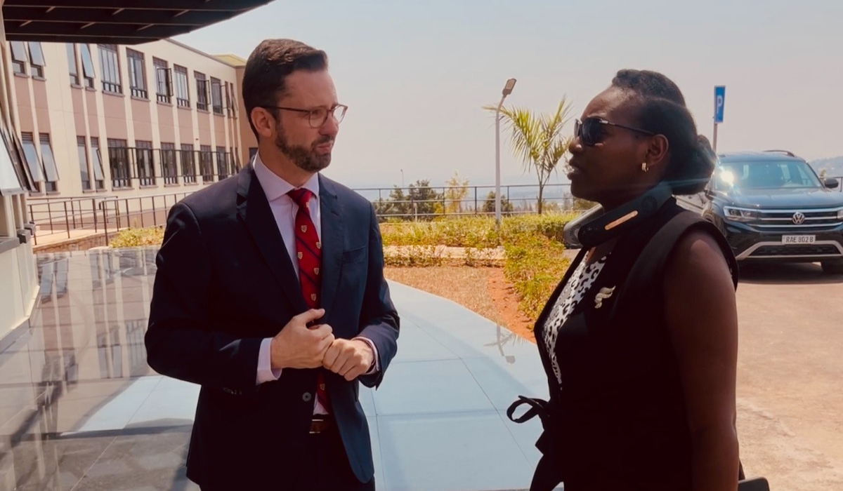 Damien Paul Vassallo (left), the Head of School, welcomes Minister of State for Education Claudette Irere to Ntare Louisenlund School (NLS) in Nyamata, Bugesera District, on Tuesday, August 6. Photos courtesy of Ntare Louisenlund School.