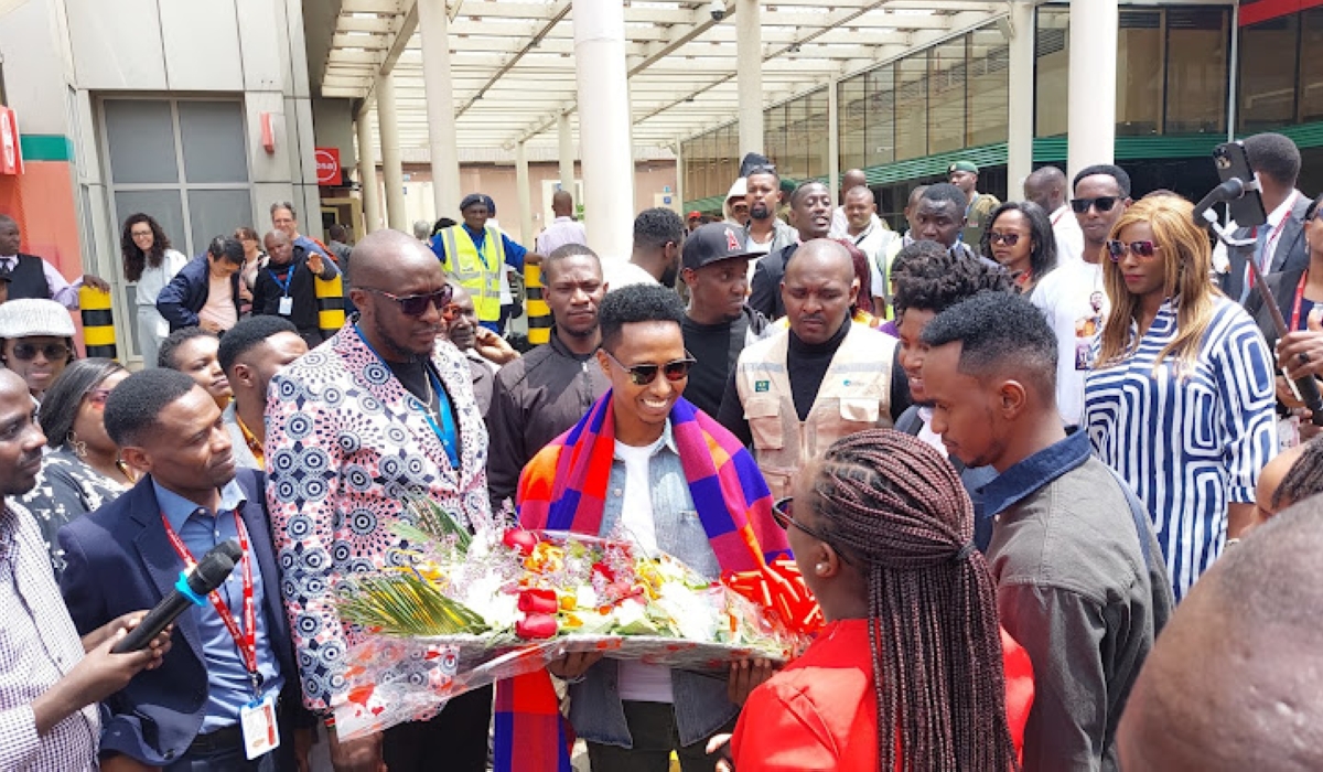 Rwandan gospel musician Israel Mbonyicyambu, known as Israel Mbonyi, on his arrival at Jomo Kenyatta International Airport in Nairobi, Kenya, on Wednesday, August 7.