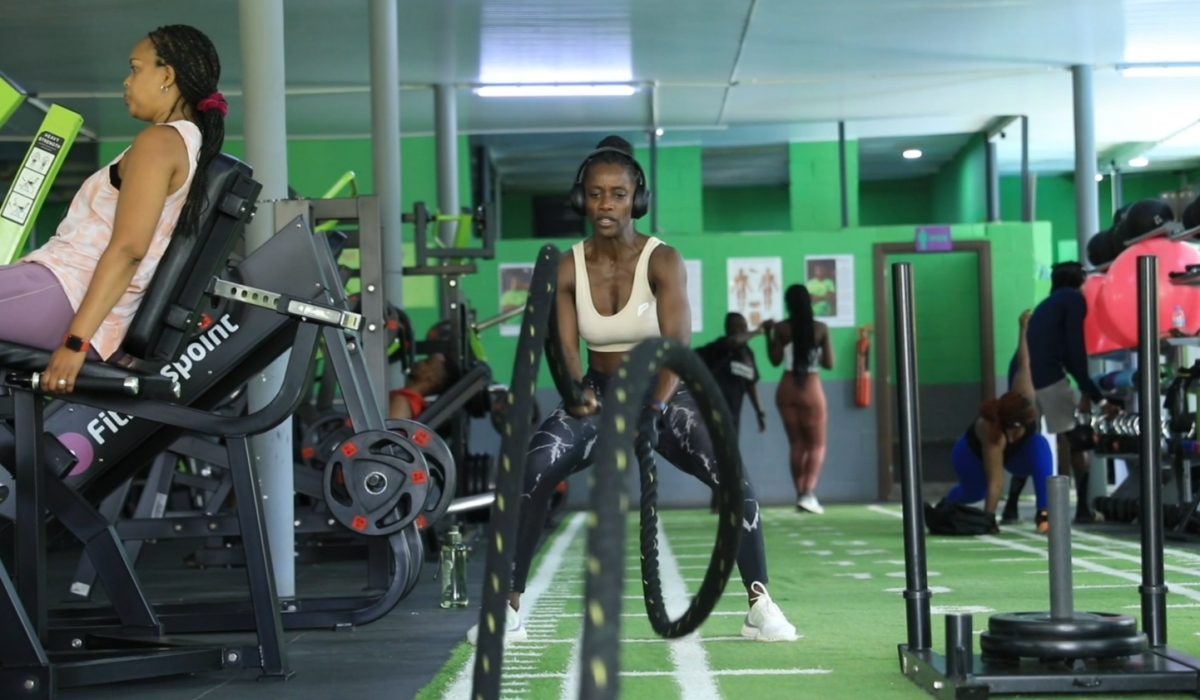 Members of Fitnesspoint train at its facility in Nyarutarama. The premium gym, which has another facility in Kimihurura, boasts of top-notch training equipment and skilled coaches. Photo by Willy Mucyo.