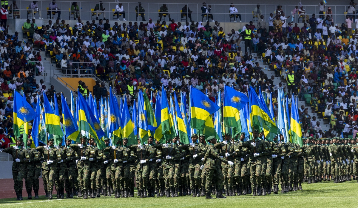 Flag bearers lead a military parade during Kwibohora 30 ceremony on July 4. The swearing-in ceremony of the President of the Republic of Rwanda on Sunday, 11 August 2024. Olivier Mugwiza