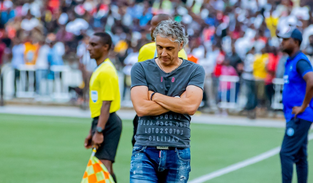 APR FC head coach looks disappointed as his side lost the Super Cup final on August 10 at Kigali Pele Stadium. Courtesy