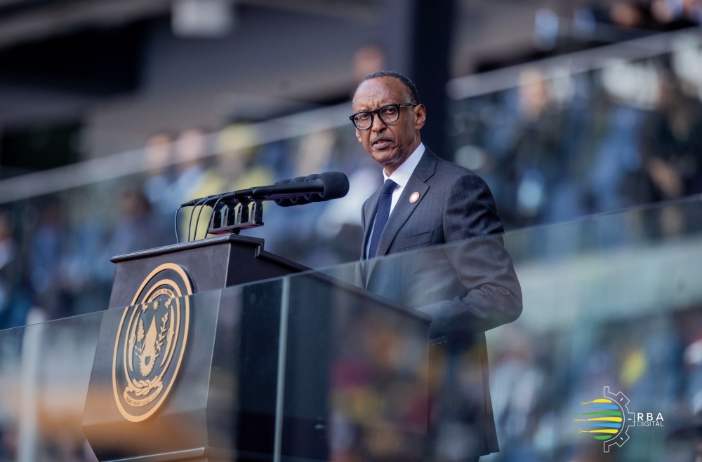 President Paul Kagame delivers remarks during the inauguration ceremony at Amahoro Stadium on Sunday, August 11. Courtesy/ RBA