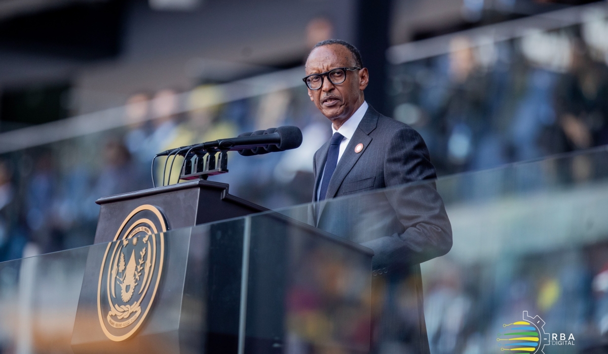 President Paul Kagame delivers remarks during the inauguration ceremony at Amahoro Stadium on Sunday, August 11. Courtesy/ RBA