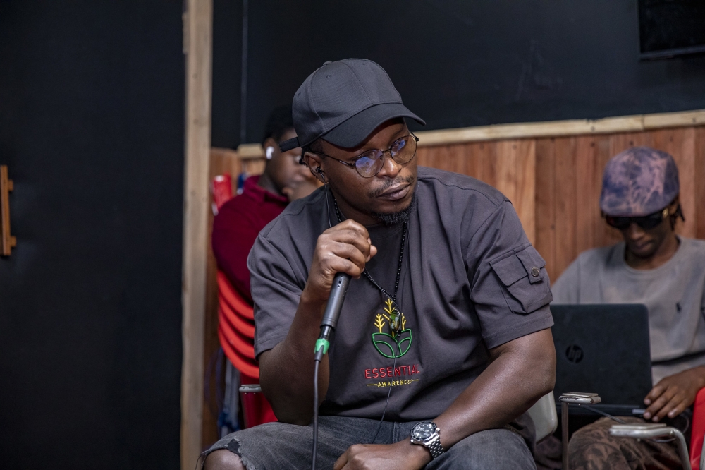 Renowned rapper Bulldogg, whose real name is Malick Bertrand Ndayishimiye, during a rehearsal ahead of a joint concert with Riderman on August 9. Emmanuel Dushimimana