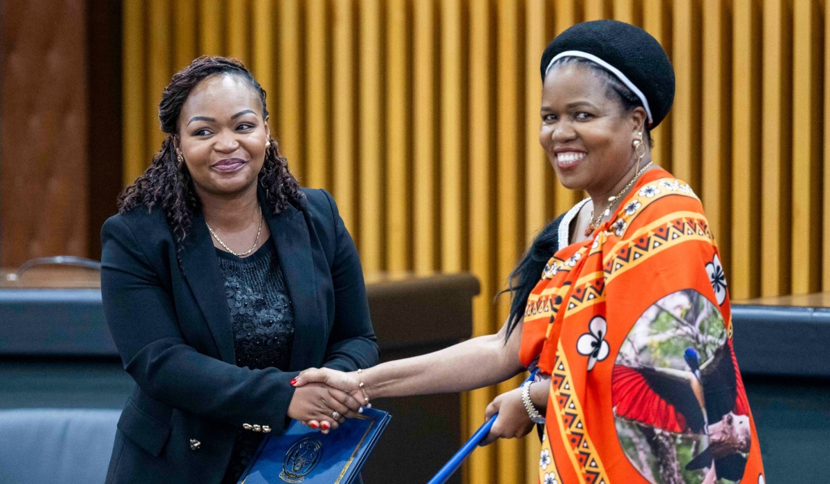 Clementine Mukeka, Permanent Secretary in the Ministry of Foreign Affairs, and Her Royal Highness Princess Lindiwe, Eswatini Minister of Home Affairs, sign an agreement on visa exemption for holders of diplomatic and service passports. PHOTO: VILLAGE URUGWIRO