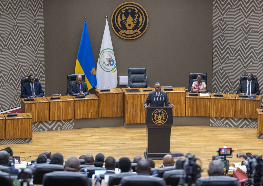 President Paul Kagame addresses new members of parliament, on August 14. Kagame tasked new MPs to eradicate the disorderliness in faith-based organizations. Photo by Village Urugwiro