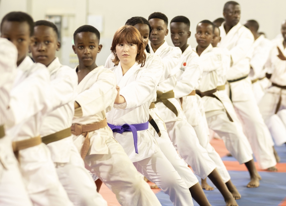 Youngsters at the first day of the Japan Karate Association Rwanda (JKA-Rwanda) fifth international Karate technical seminar in Kigali on Wednesday, August 14. Courtesy