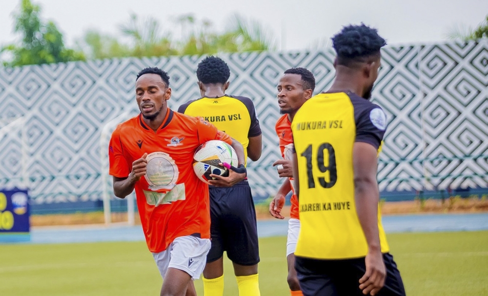 Gasogi United&#039;s goal scorer Abdel Aziz Harerimana runs with the ball as they defeated Mukura Victory Sports 1-0 at Huye Stadium on match day 1. Photo by Inyarwanda