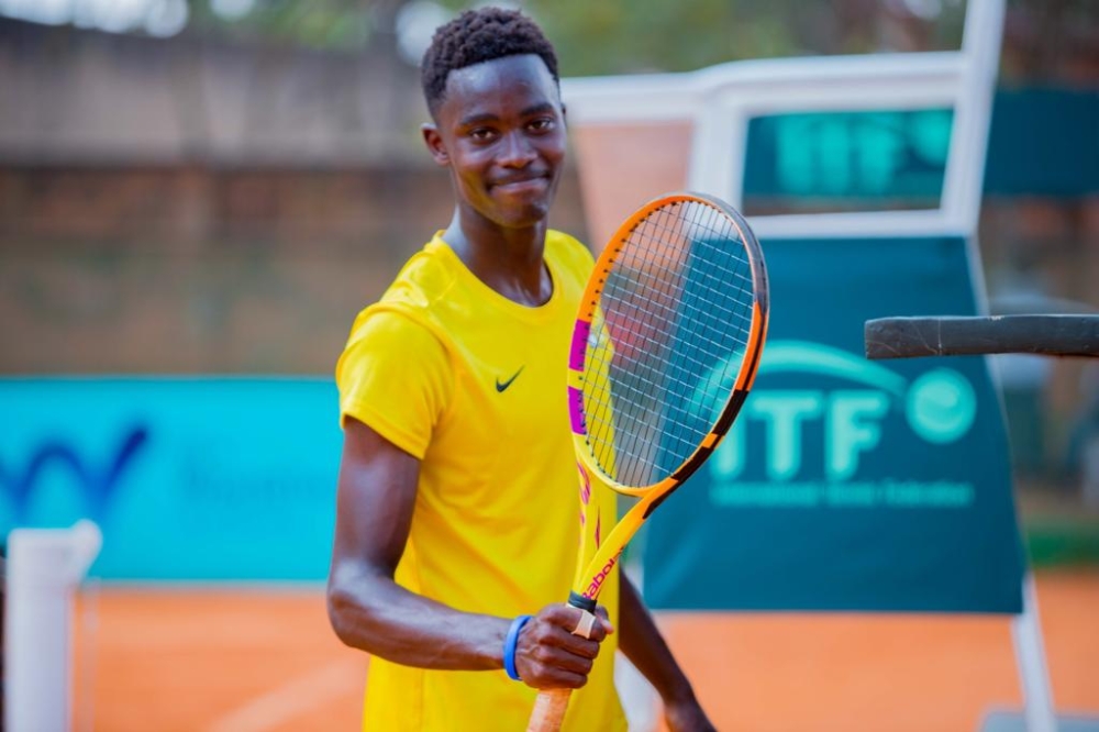 Burundi’s rising tennis star, Allan Gatoto, during the ITF World Tennis Tour Juniors/Grade 4 tournament semi-finals on Thursday, August 15.