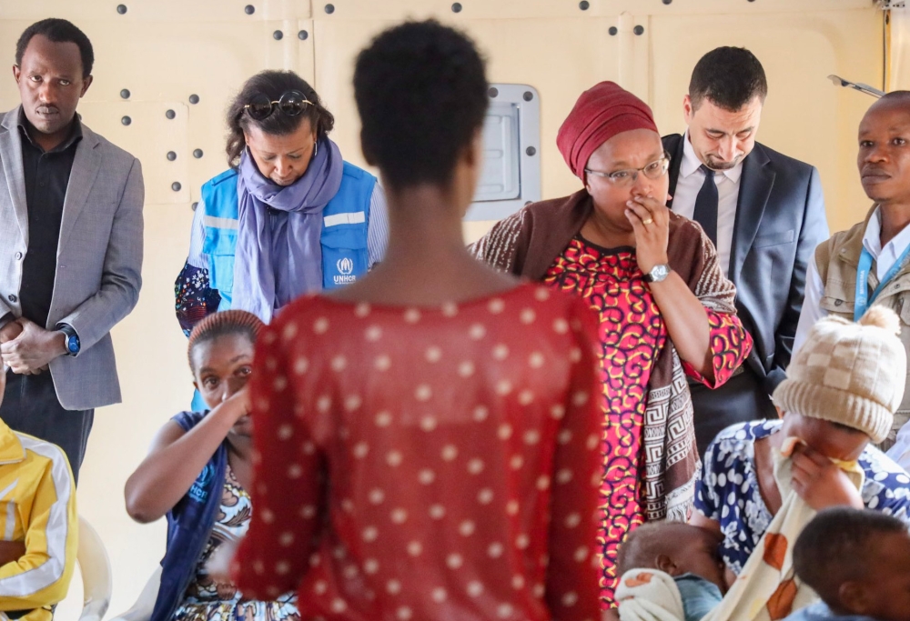 UN Under-Secretary-General and Special Advisor to UN Secretary-General on the Prevention of Genocide, Alice Wairimu Nderitu, listens, on Tuesday, July 23, as Congolese refugees at Nkamira Transit Centre in Rwanda’s Western Province recount heartbreaking stories of violence and unimaginable hardships in their country. Courtesy