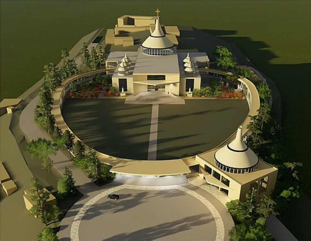 An artistic impression of the proposed Kibeho basilica in Nyaruguru District. File