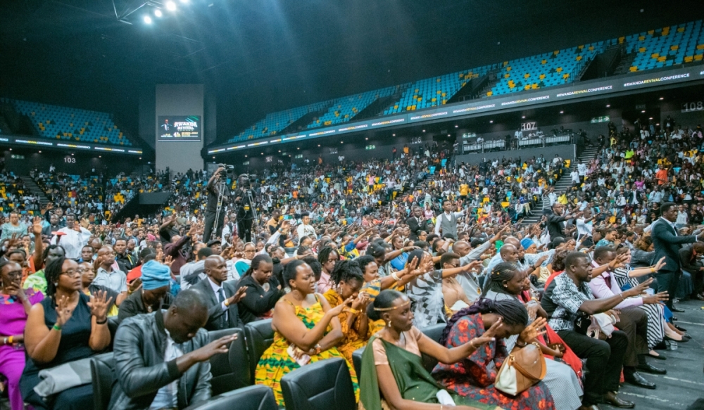 Thousands of believers during a prayer session at the long awaited Rwanda Revival Conference that saw a multitude of believers from Rwanda and neighbouring countries flock BK Arena on February 4. Photo by Dan Kwizera Gatsinzi