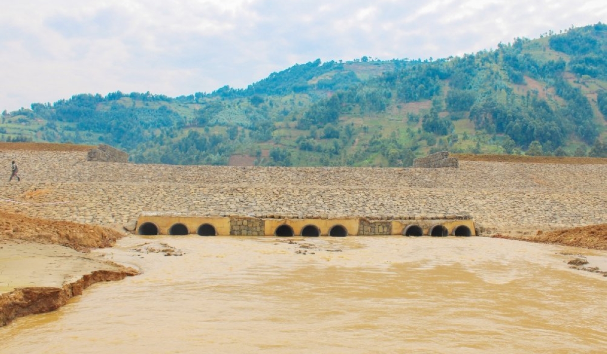 A flood retention dam with a capacity to retain two million cubic metres of flood water along River Sebeya in Rubavu District.