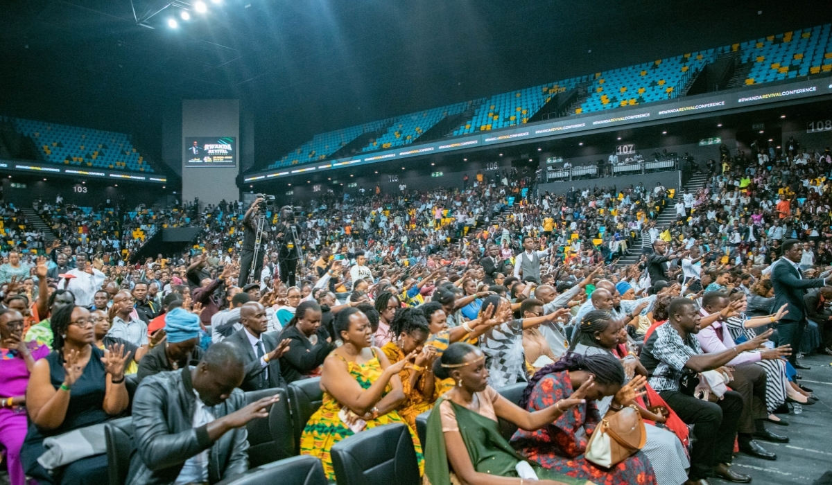 Thousands of believers during a prayer session at the long awaited Rwanda Revival Conference that saw a multitude of believers from Rwanda and neighbouring countries flock BK Arena on February 4. Photo by Dan Kwizera Gatsinzi