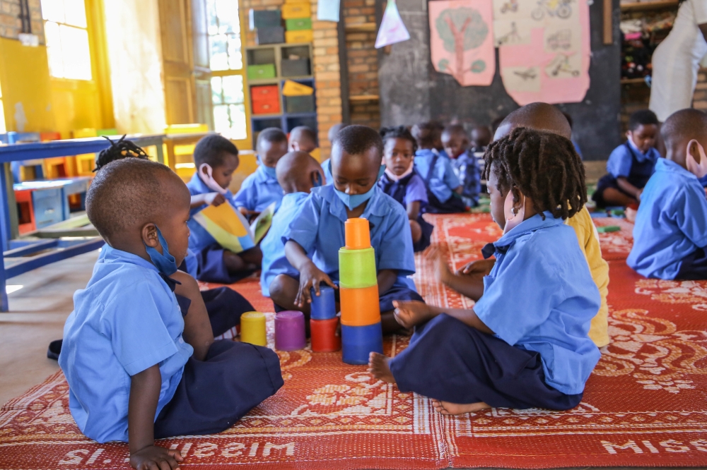 Children during some exercises at Nyarugunga  Early Childhood Development Centre in Kicukiro District on June 28. Photo by Craish Bahizi