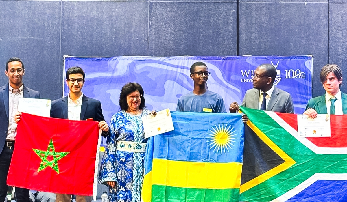 Rwandan student Denys Prince Tuyisenge (C), the winner of a gold medal. Tuyisenge is one of six students on the Rwandan team that participated in the competition. Courtesy