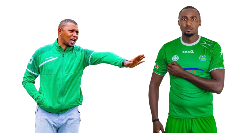 Kiyovu Sports head coach Joslin Bipfubusa (L) admits Ernest Sugira’s weight is very concerning. Courtesy