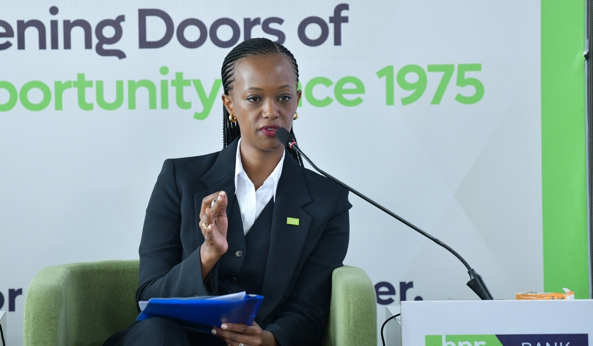 Patience Mutesi, Managing Director of BPR Bank Rwanda speaks during a past meeting in Kigali in Maarch 20224_