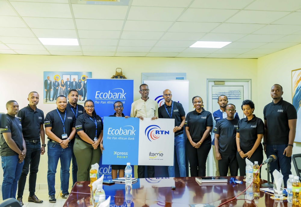 Officials from Ecobank Rwanda and  Rwanda Telecentre Network (RTN) pose for a photo during the launch of the new partnership on Friday, August 23. Courtesy