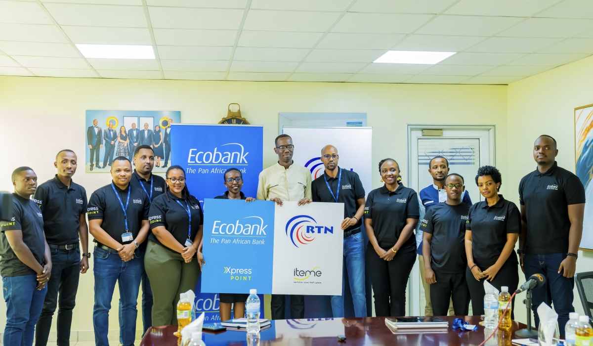 Officials from Ecobank Rwanda and  Rwanda Telecentre Network (RTN) pose for a photo during the launch of the new partnership on Friday, August 23. Courtesy