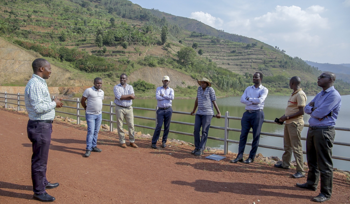 Visitors at Muyanza Dam that was constructed to help farmers in irrigation in Rulindo District on September 10, 2019. Courtesy