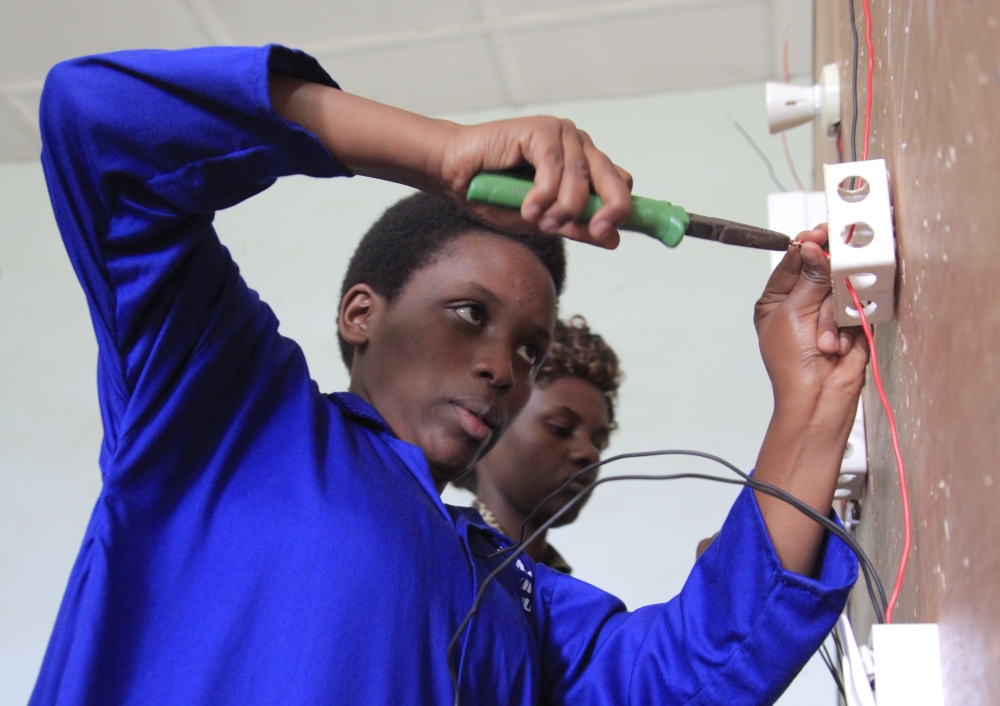 Students during electrical installation exercise at Musanze Polytechnic.  Photo by Sam Ngendahimana