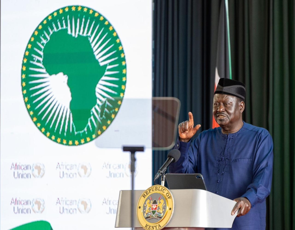 Raila Odinga delivers remarks during the launch of his campaign as the candidate for the position of the African Union Commission Chairperson. Courtesy