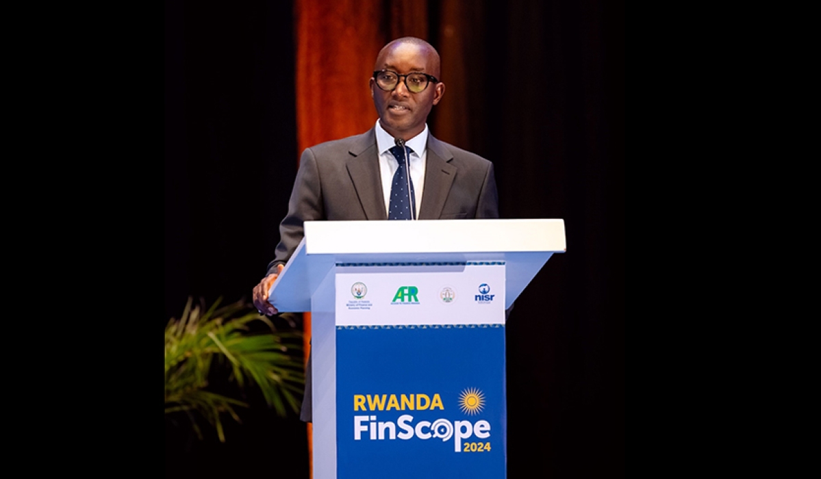 Jean Bosco Iyacu, AFR Chief Executive Officer speaks at the launch of the Rwanda Finscope Report in June 2024