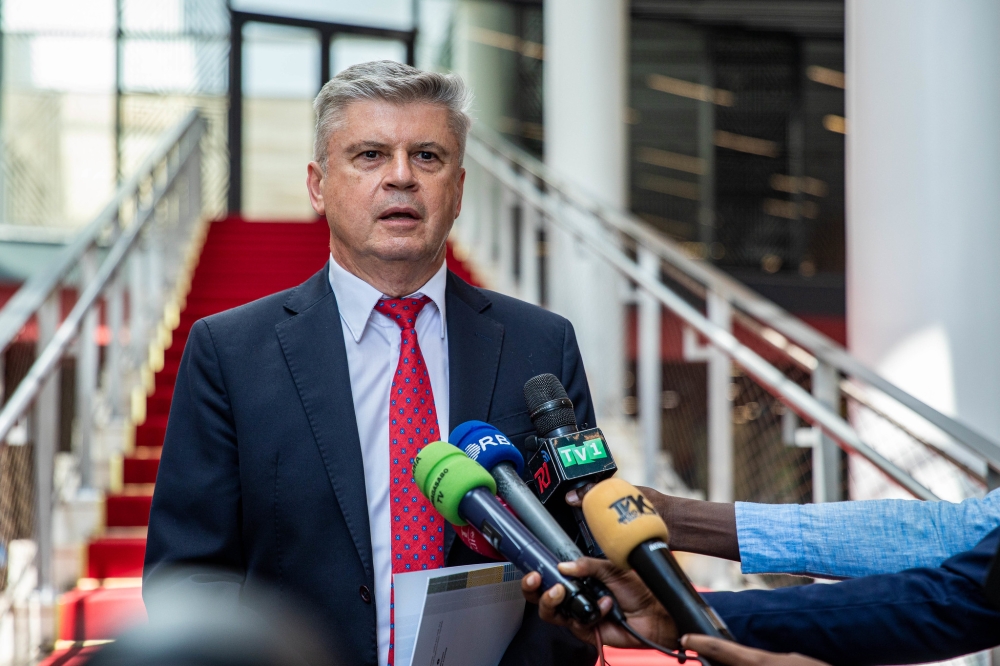 Ambassador of Russia to Rwanda Alexander Polyakov  speaks to journalists after presenting his letters of credence to President Paul Kagame on Wednesday, August 28. Photo by Dan Gatsinzi