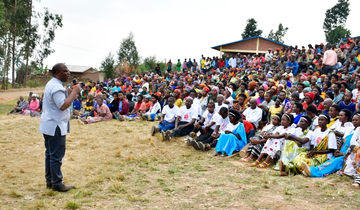 Minister of Local Governments Jean Claude Musabyimana addresses residents in Gakenke District. Courtesy