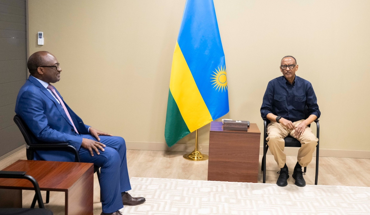 Dr Mihigo (Left) meets President Paul Kagame in June during the early days of his WHO Africa candidacy.