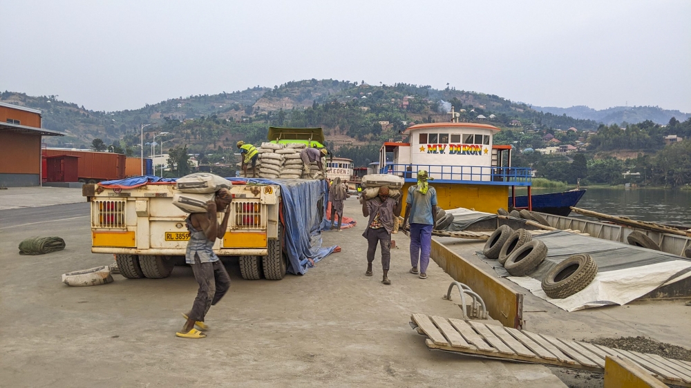 Workers on duty at the newly completed Rubavu Port that is operating under the pilot phase in Nyamyumba Sector. Photos by Germain Nsanzimana)