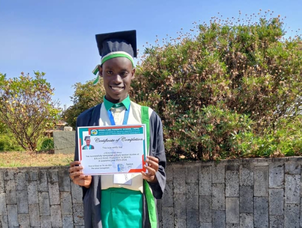 Cyemayire Bruce, the 19-year-old student of Kigali Parents School achieved a score of 24 out of 30, and has now been admitted at G.S Masaka for his Ordinary Level studies.