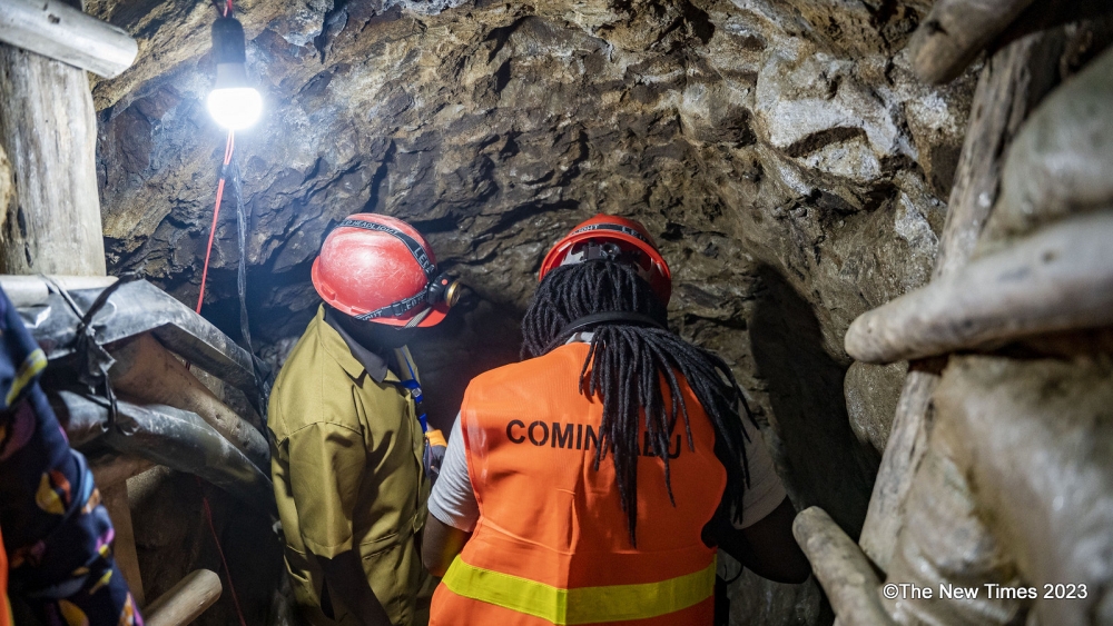 Miners inside the tunnel at Nyamyumba mining site in TRubavu District. Emmanuel Dushimimana