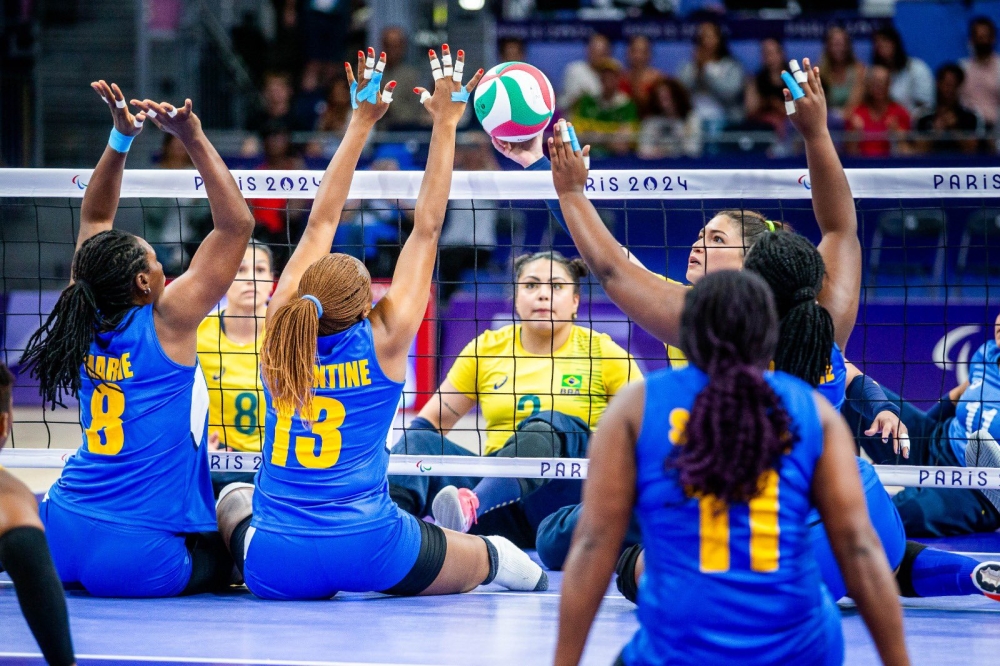 Rwanda sitting volleyball team during the first game against Brazil on Thursday, August 29. Courtesy