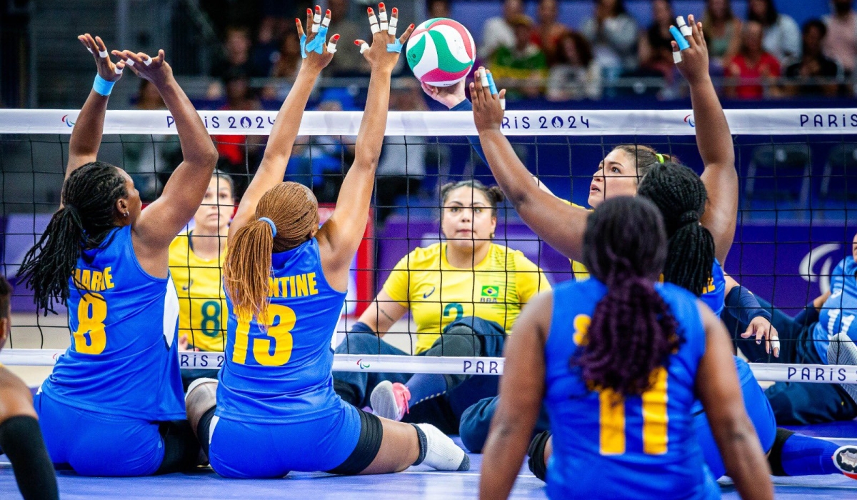 Rwanda sitting volleyball team during the first game against Brazil on Thursday, August 29. Courtesy