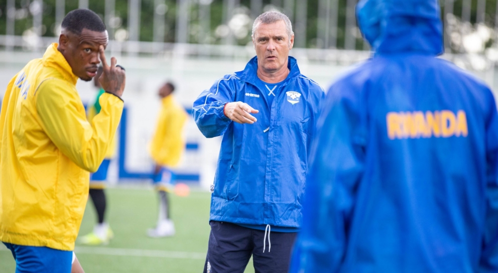 Amavubi head coach Torsten Spittler gives instructions to players during the training at Pele Stadium on November  9,   Photo by Craish Bahizi 