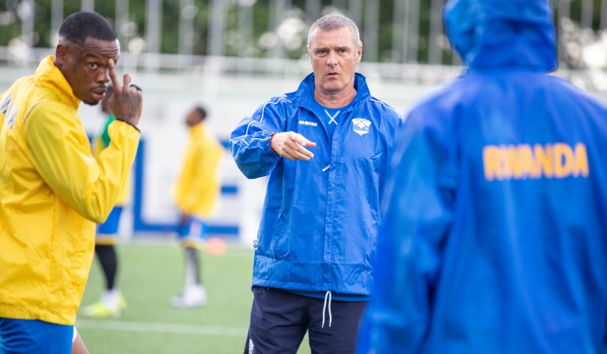 Amavubi head coach Torsten Spittler gives instructions to players during the training at Pele Stadium on November  9,   Photo by Craish Bahizi 