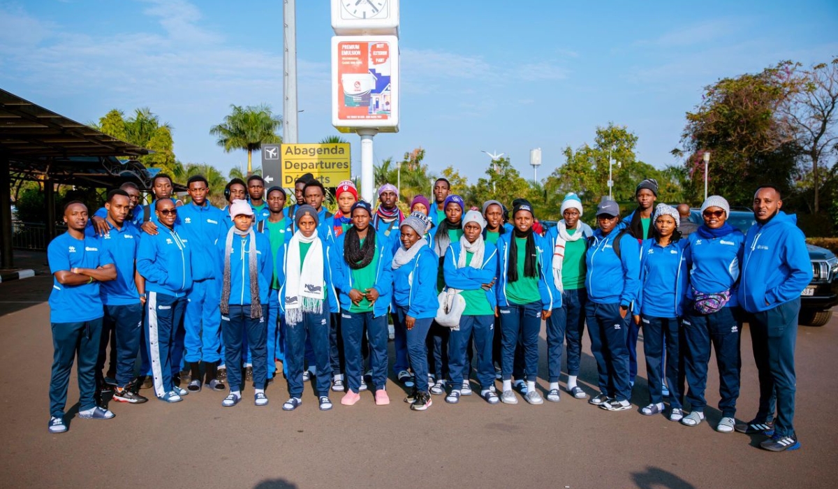 Rwanda’s U18 basketball teams (boys and girls) pose for a group photo during the departure at Kigali International Airport on Friday,  August 30.  