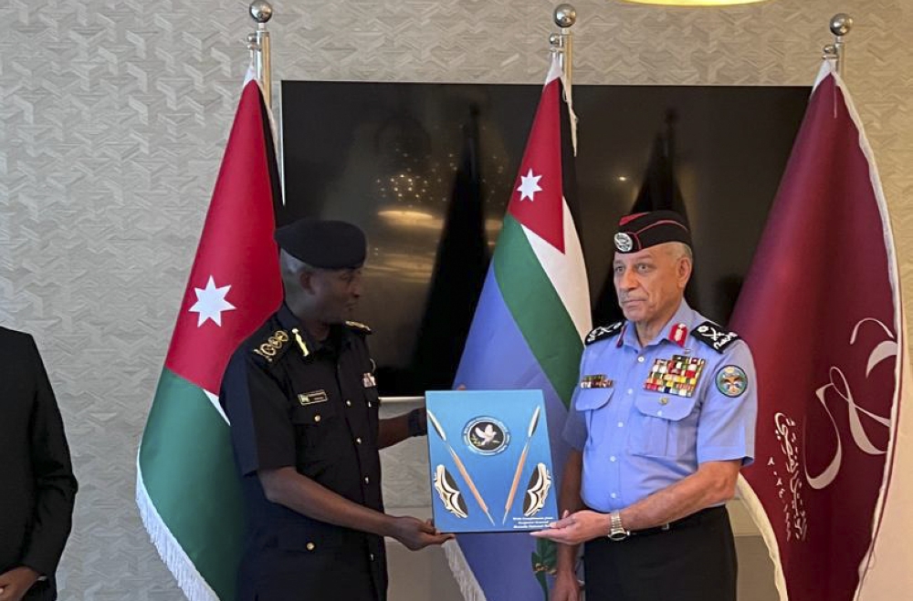 Inspector General of Police Felix Namuhoranye and Director General of Jordan&#039;s Public Security Directorate (PSD) Maj Gen AbeidAllah Maaitah during the signing ceremony on Monday, September 2.