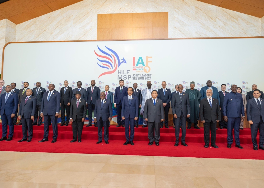 Heads of State and Government pose for a group photo at the second Indonesia-Africa Forum in Bali, Indonesia on Monday, September 2. Photo by Village Urugwiro