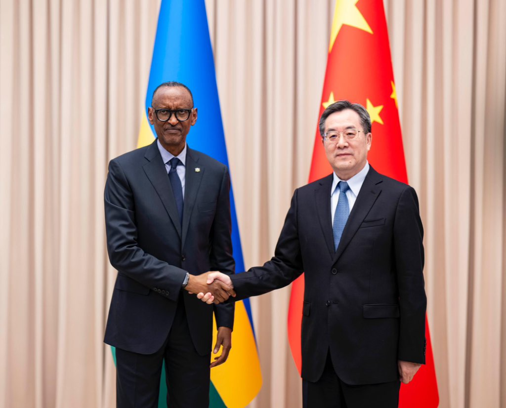 President Paul Kagame meets Ding Xuexiang, a member of the Standing Committee of the Political Bureau of the Central Committee of the Communist Party of China and Vice Premier of the State Council of China, at Diaoyutai State Guesthouse in Beijing, on Tuesday, September 3, ahead of the 2024 Summit of the Forum on China-Africa Cooperation (FOCAC) set to be held in Beijing from September 4 to 6. Courtesy