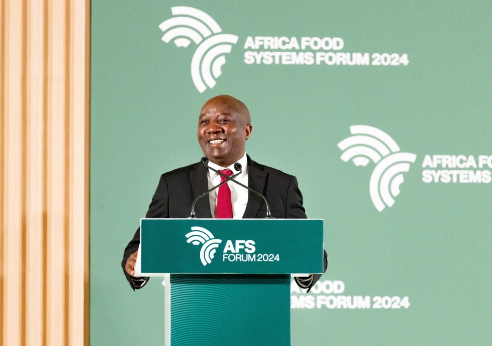 Prime Minister Edouard Ngirente addresses delegates as he officially opened the 2024 Africa Food Systems Forum (AFS Forum 2024). Courtesy