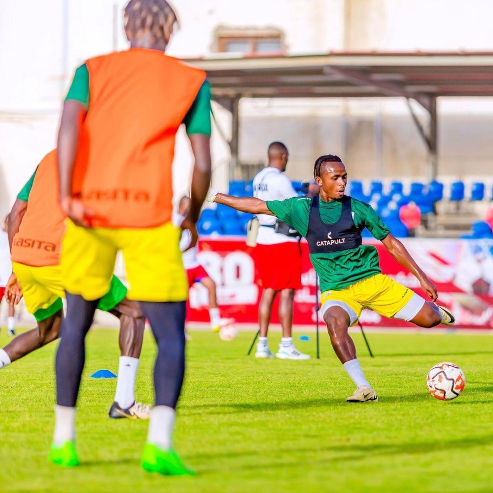 Midfielder Kevin Muhire during a recent training session in Tripoli. The Rayon Sports skipper admits Rwandans deserve the better ahead of the 2025 AFCON qualifying campaign-Courtesy