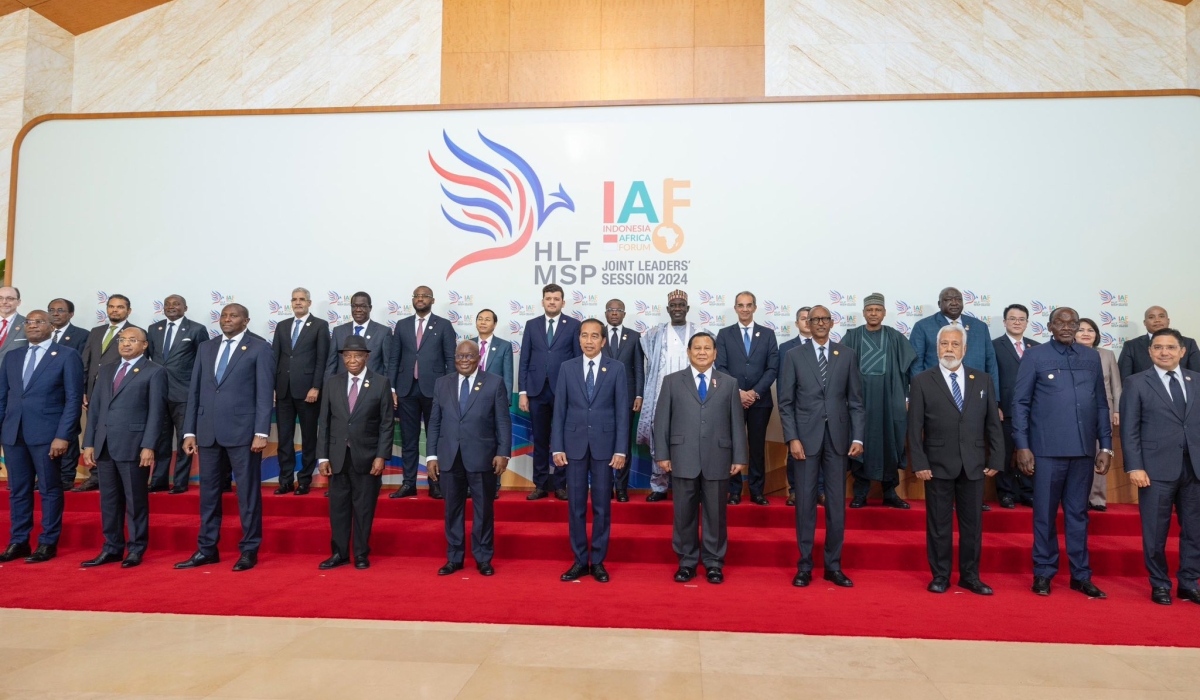 Heads of State and Government pose for a group photo at the second Indonesia-Africa Forum in Bali, Indonesia on Monday, September 2. Photo by Village Urugwiro