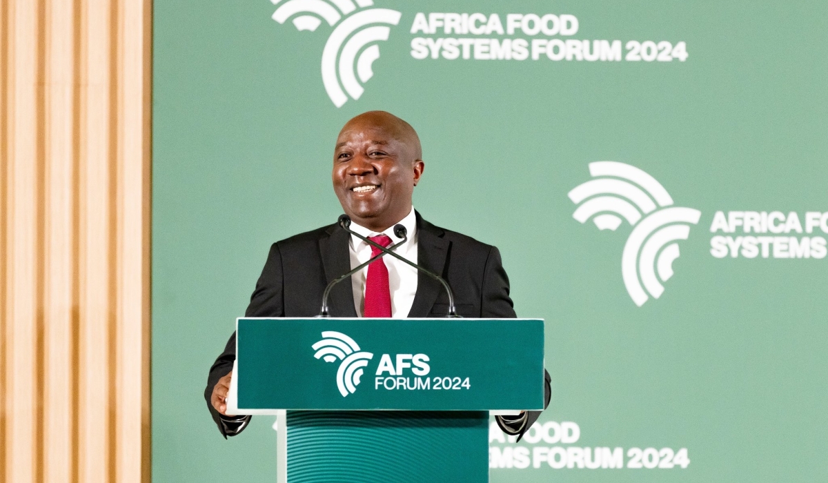 Prime Minister Edouard Ngirente addresses delegates as he officially opened the 2024 Africa Food Systems Forum (AFS Forum 2024). Courtesy