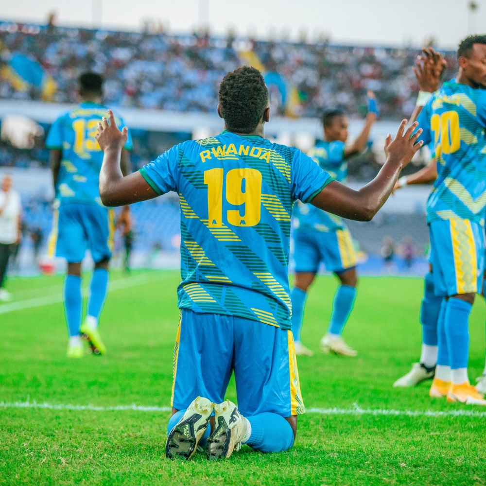 Nshuti celebrating his goal that enabled Amavubi to play a 1-1 draw