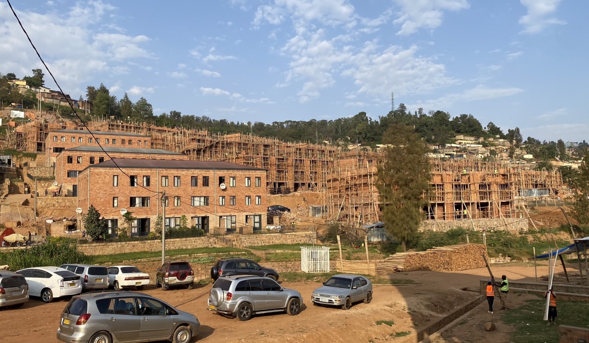 A view of the ongoing construction activities of housing blocks to accommodate residents from high risk zones in Cyahafi in Nyarugenge.