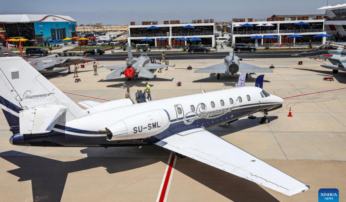 Aircraft are on display at the Egypt International Airshow at El Alamein International Airport in El Dabaa, Matrouh Governorate, Egypt, on Sept. 3, 2024. The first edition of the Egypt International Airshow kicked off on Tuesday at a northern airport in the country, with flight performances by air forces from Egypt, China, and other countries. (Xinhua/Ahmed Gomaa)